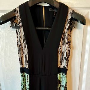 Bcbgmaxazria Green And Black Maxi Dress With Front Slit, Size S